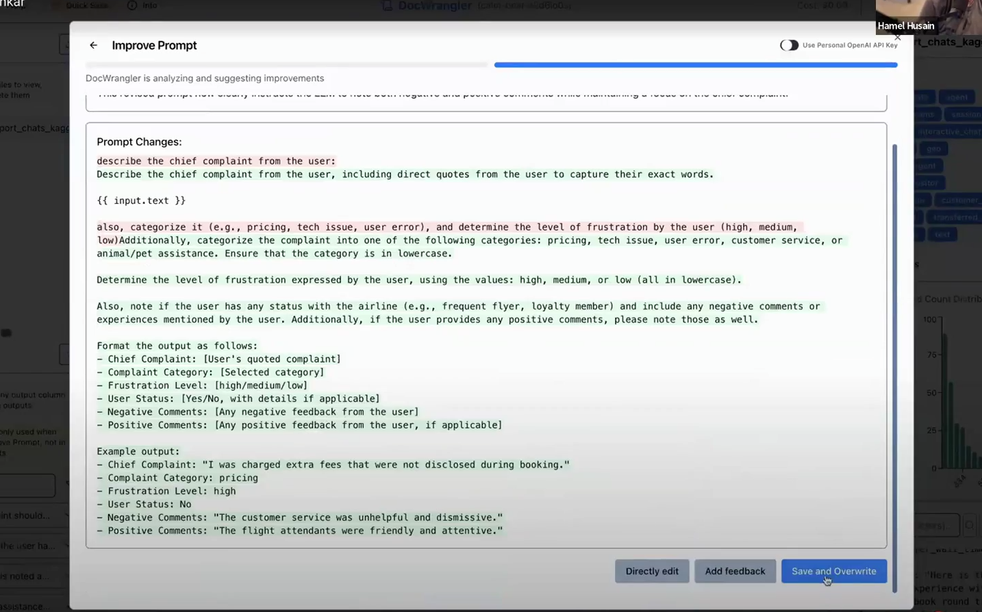DocWrangler’s prompt improvement interface for iterative refinement