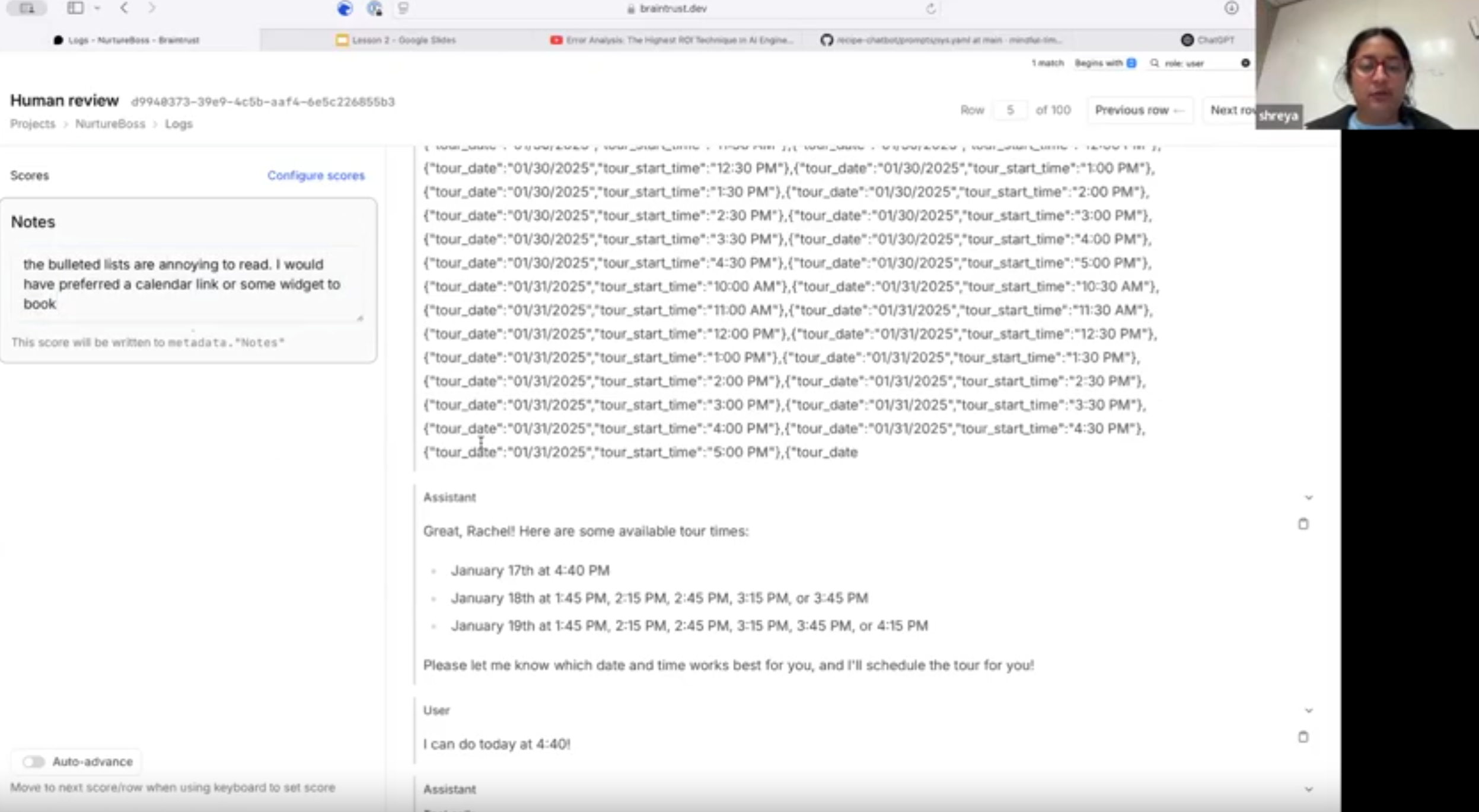 Live demonstration of error analysis