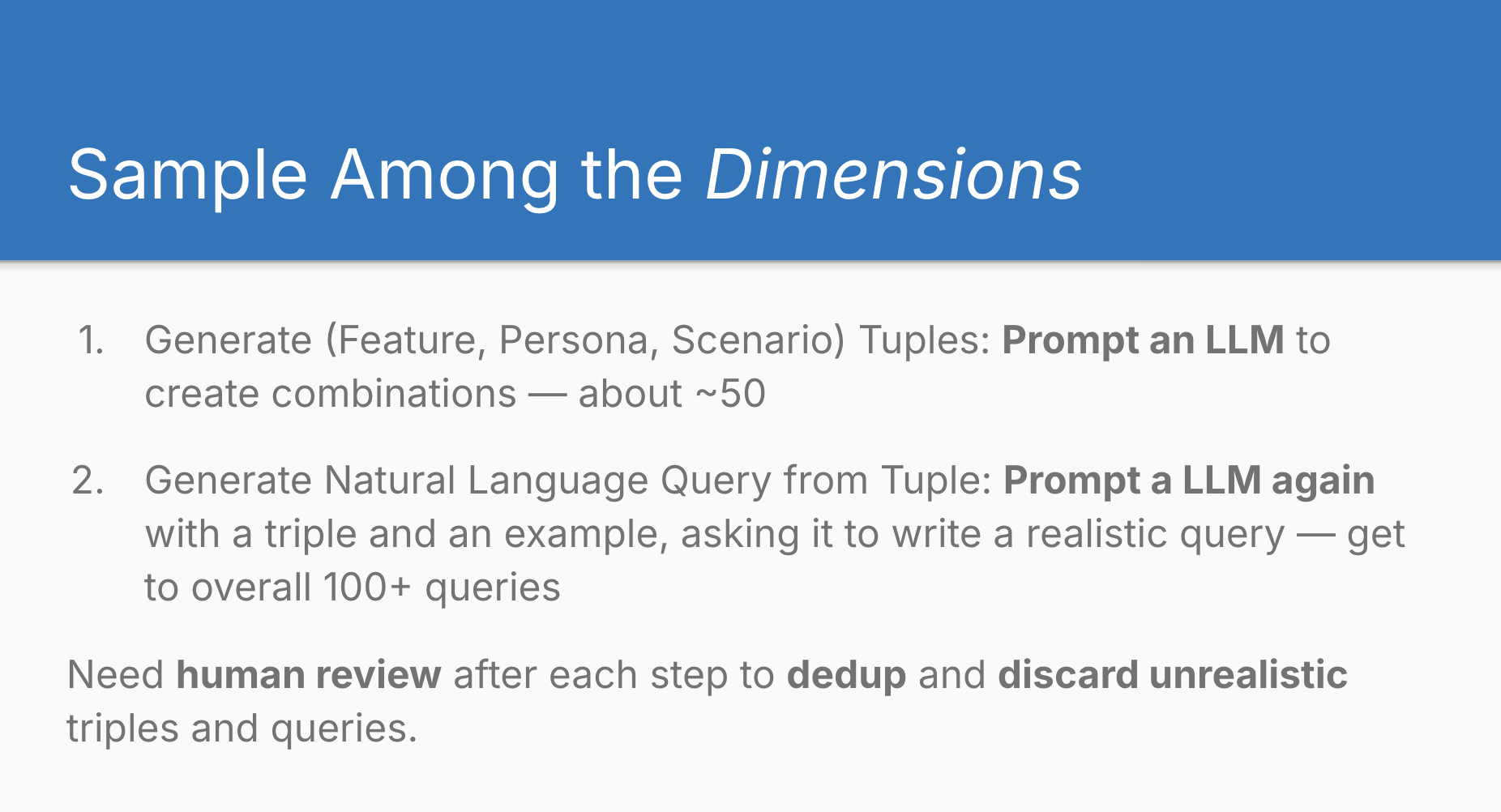 Process for sampling among dimensions