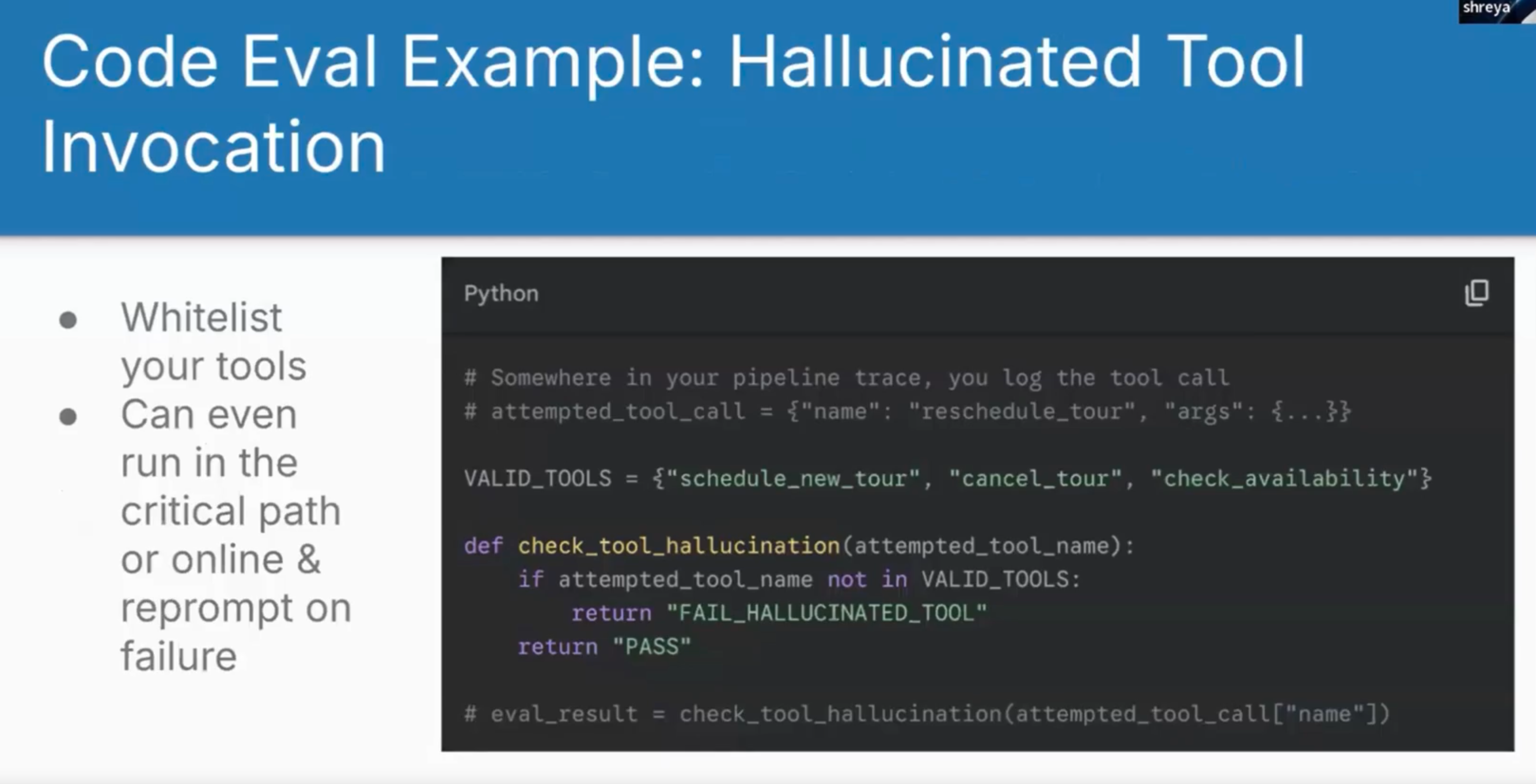 Code example for detecting hallucinated tool invocations