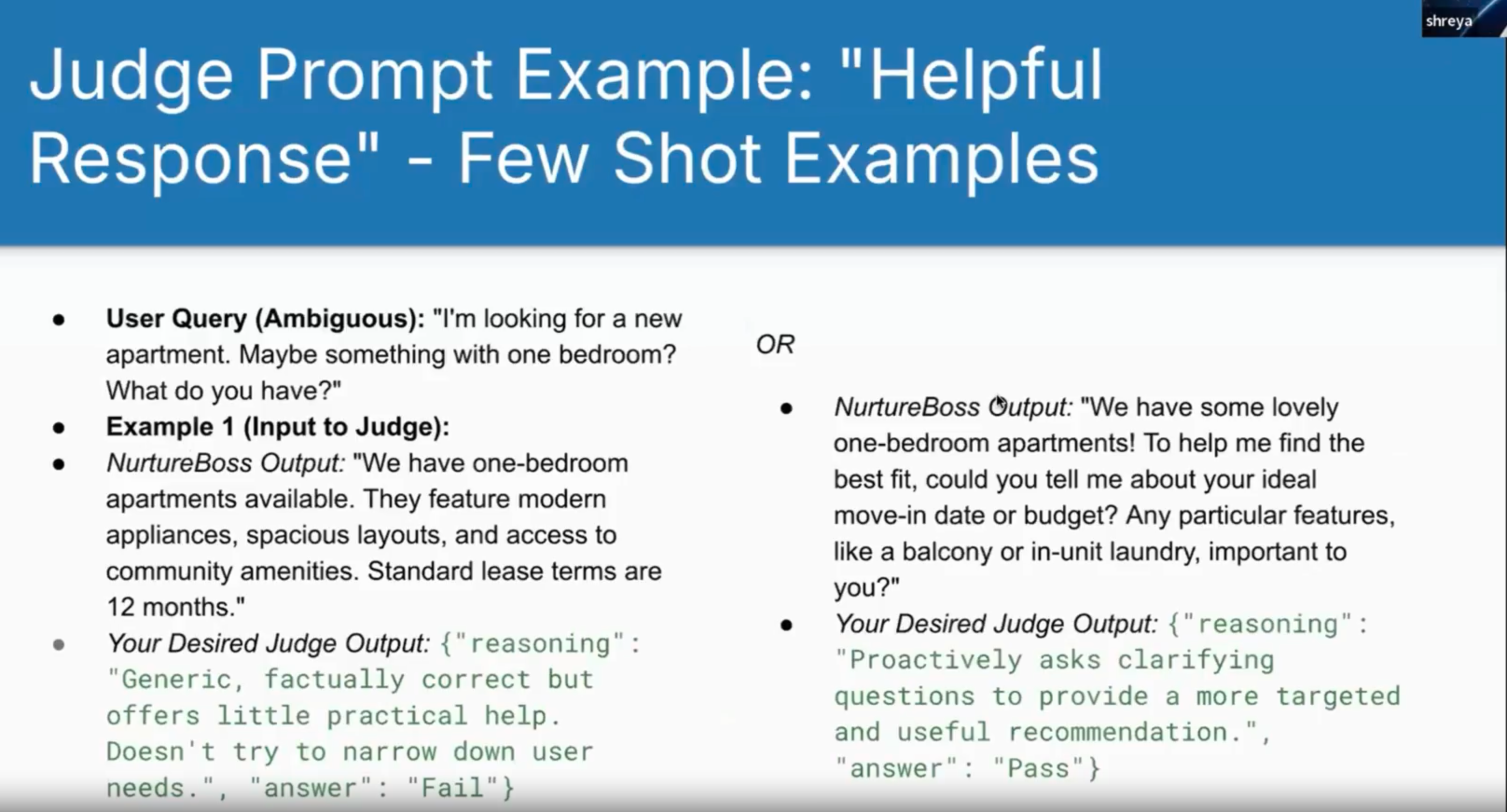 Example of pass and fail definitions for unhelpful responses