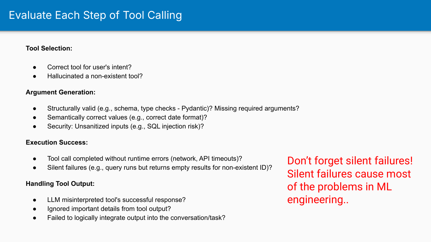 Evaluating tool calling stages