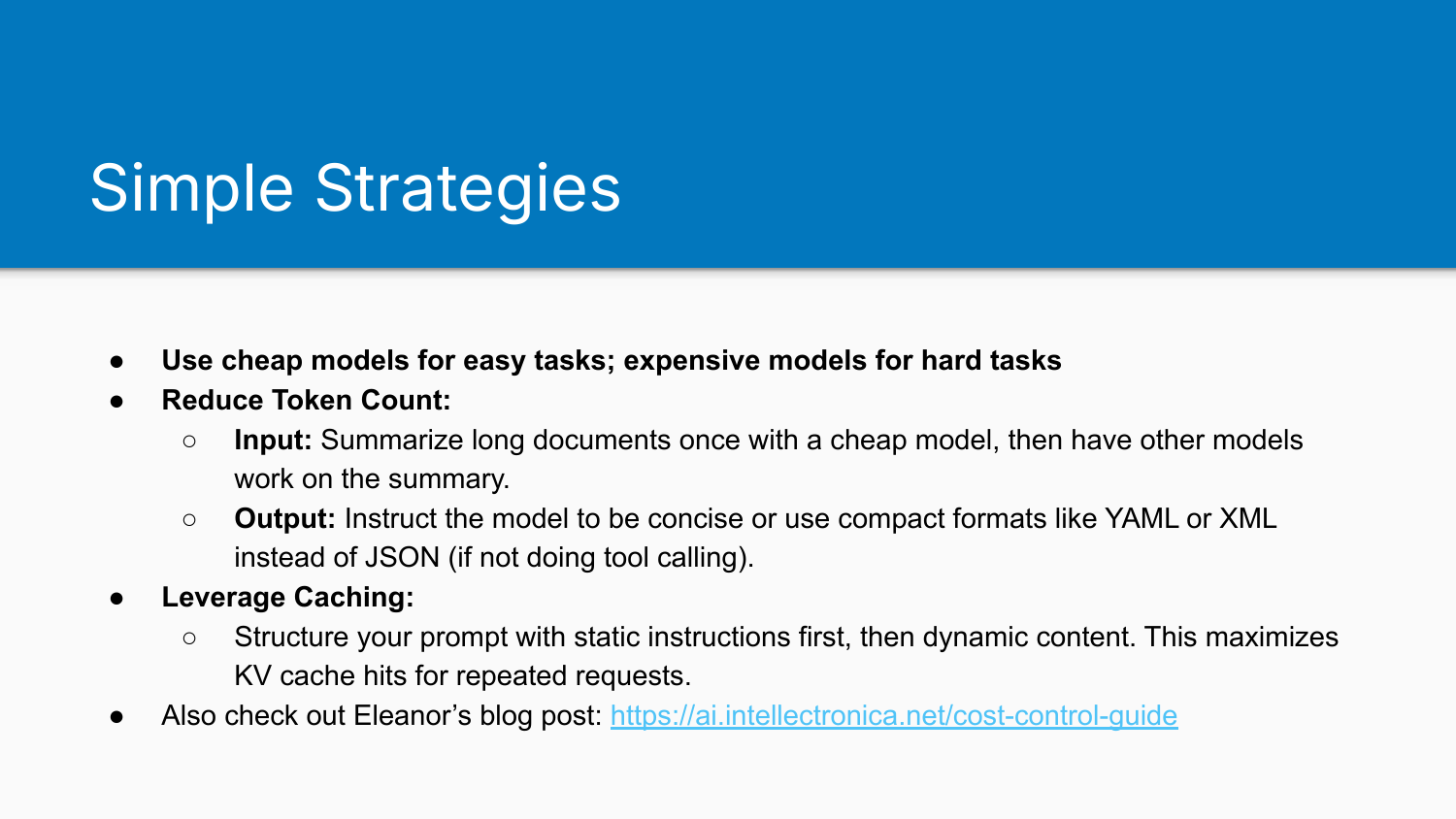 Simple cost reduction strategies