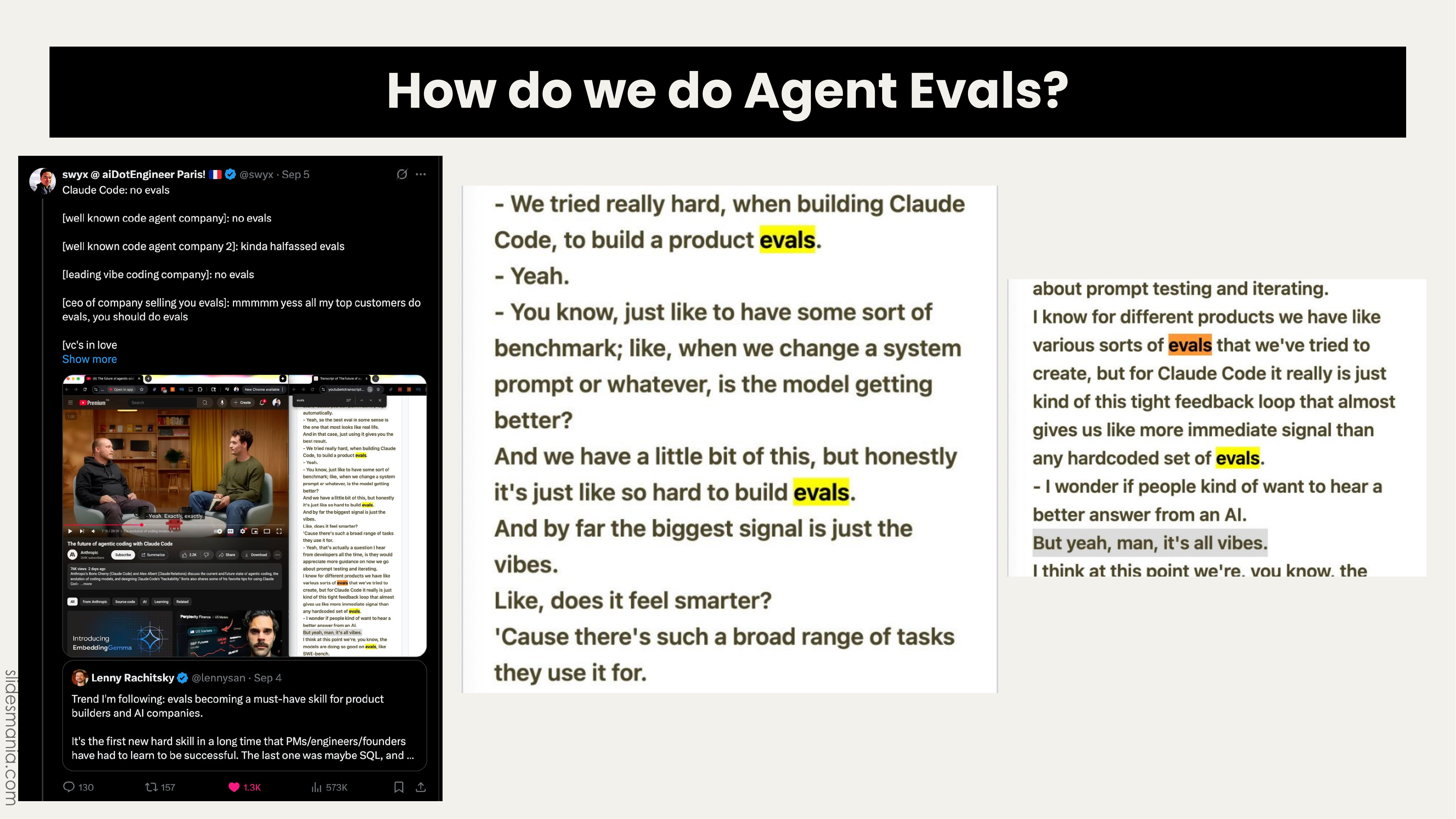 Slide 23: How do we do Agent Evals? showing Boris quote