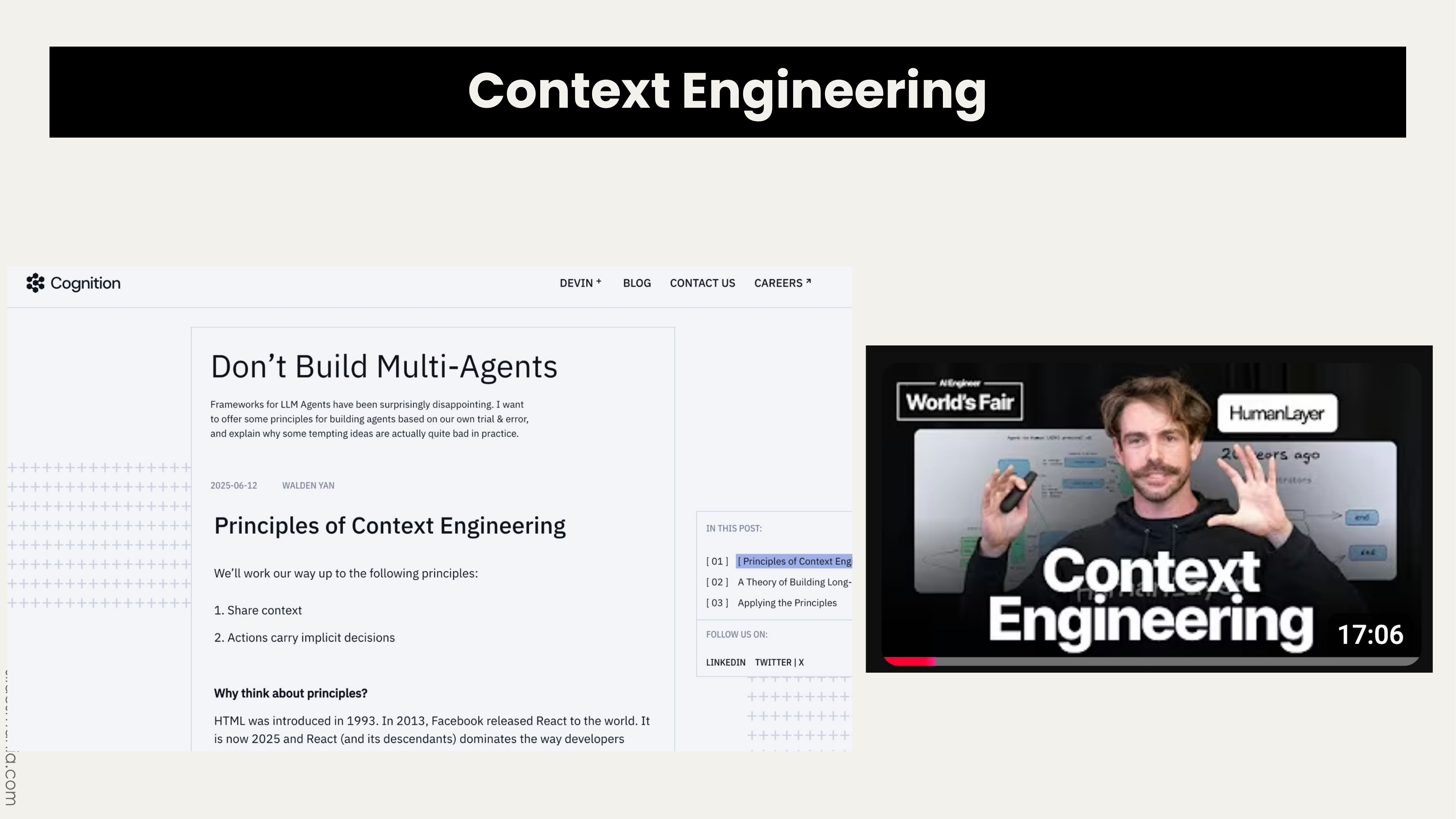 Slide 24: Context Engineering showing Cognition and HumanLayer posts
