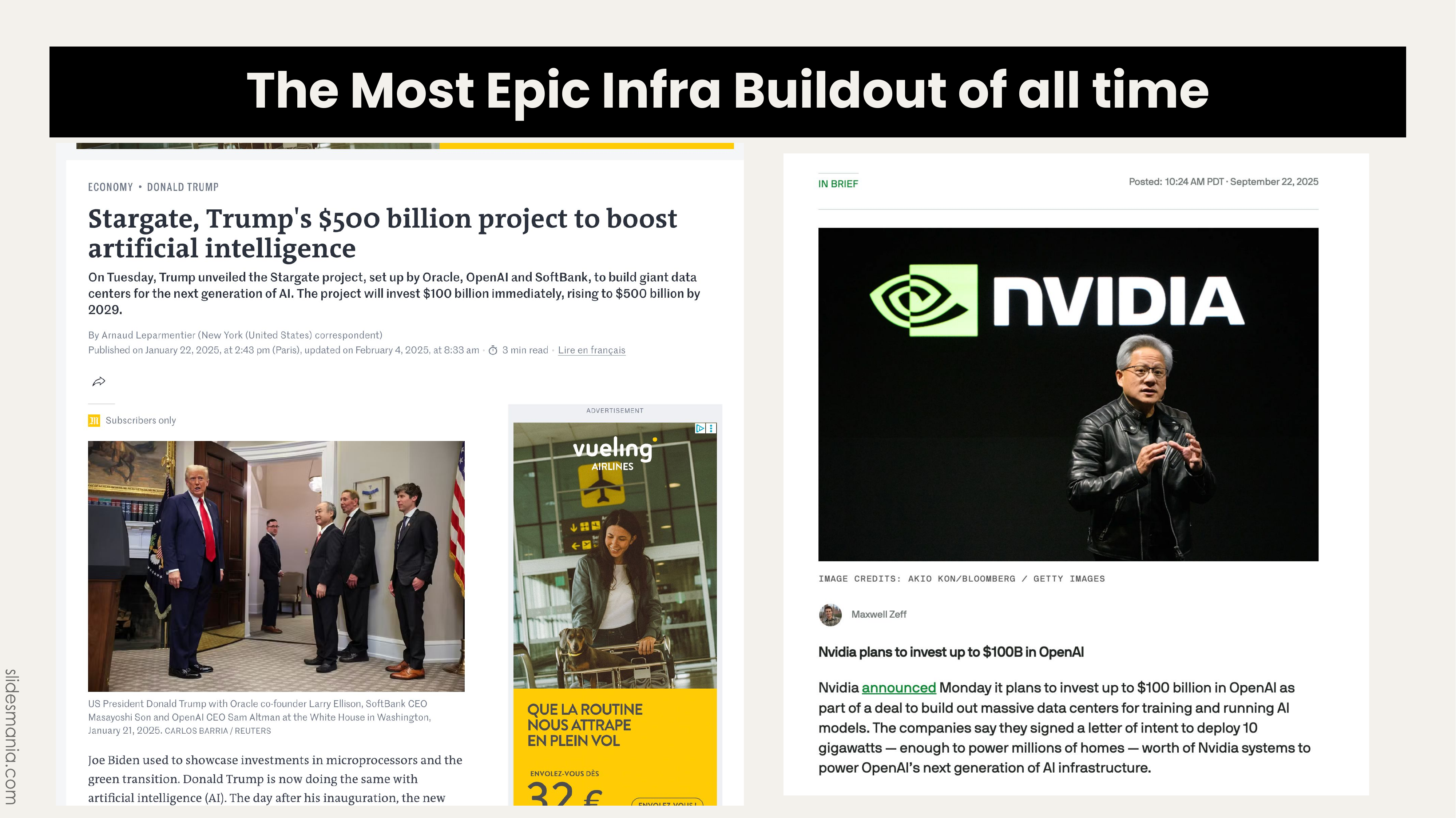 Slide 8: The Most Epic Infra Buildout showing Stargate announcement and Nvidia investment