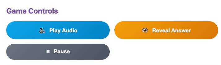 The admin controls - play audio, reveal the answer, move to next question
