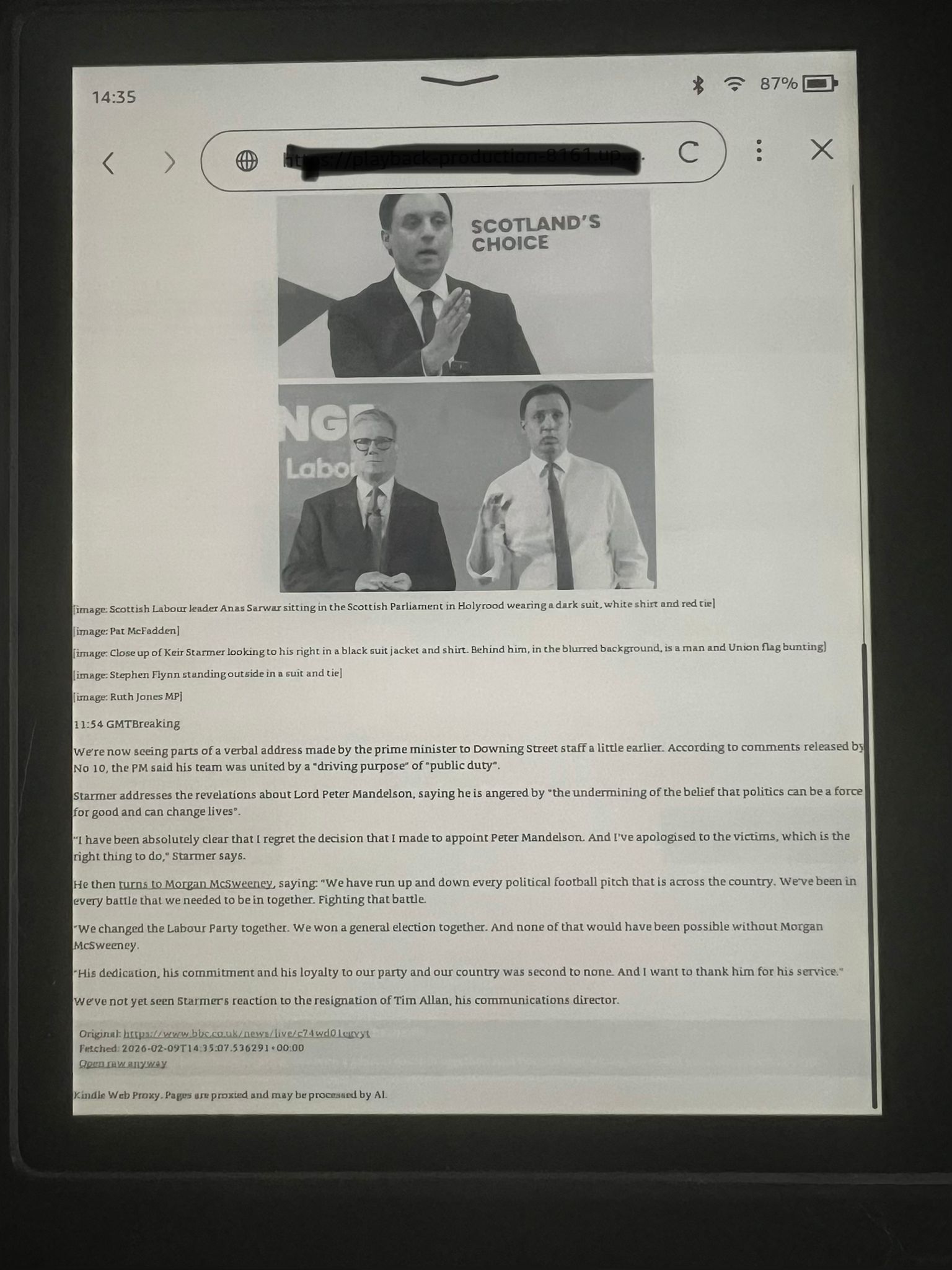 The same page through the Kindle Web Proxy - clean and readable