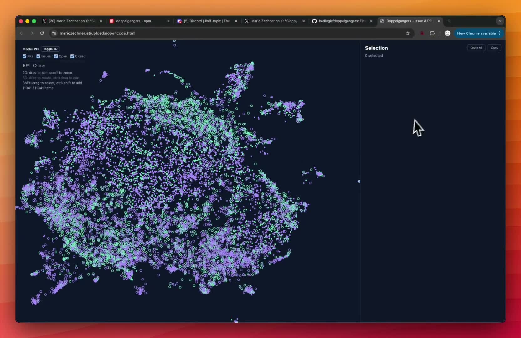Mario Zechner clusters the issue flood into one map