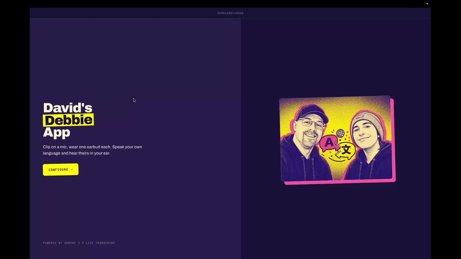 David’s Debbie App - the home screen