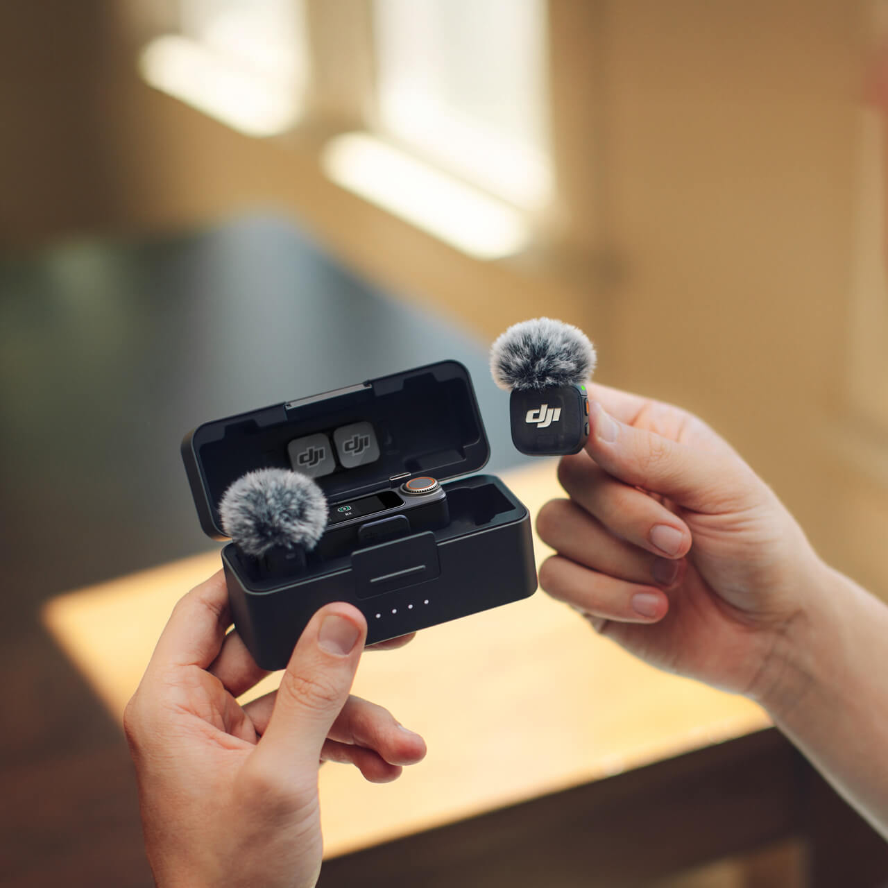The DJI mic kit - two transmitters, one for each channel