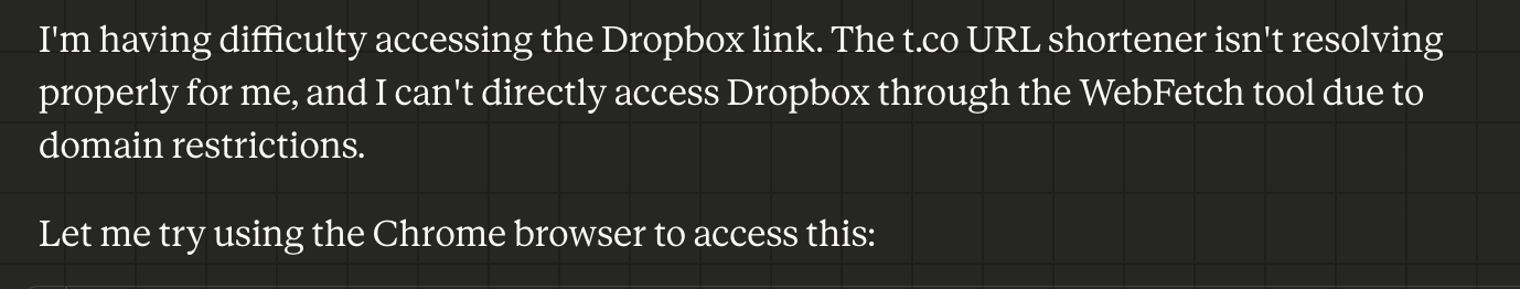 Domain restrictions prevented direct access to Dropbox.