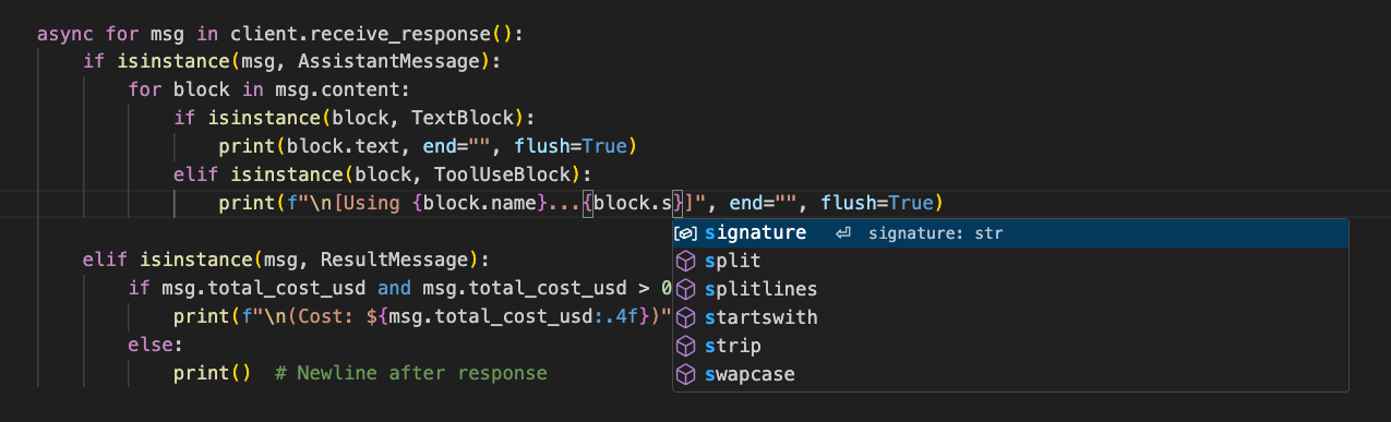 IntelliSense suggesting signature property